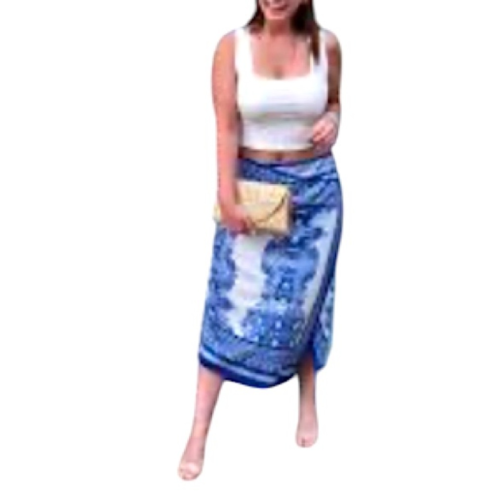 NWOT HM Satin Print Wrapower Midi Skirt Size 6